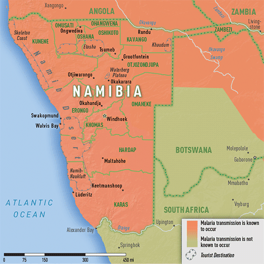 Map 3-34. Malaria transmission areas in Namibia