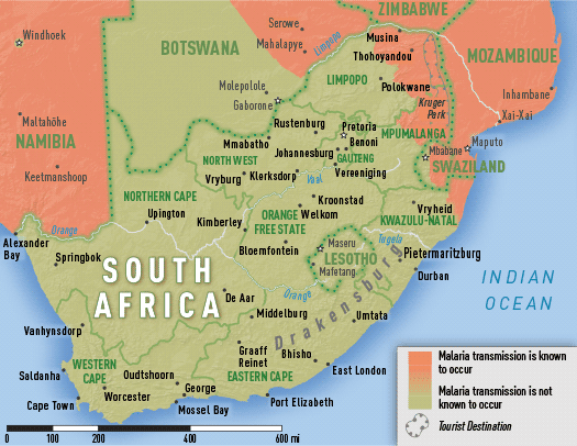 Map 3-41. Malaria transmission areas in South Africa