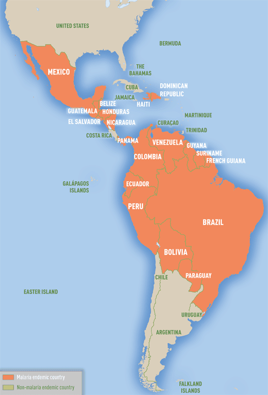 Map 3-09. Malaria-endemic countries in the Western Hemisphere